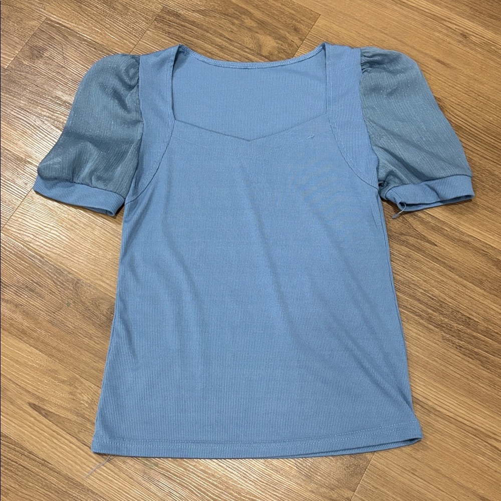 Blue Puff Sleeve Cinderella Top